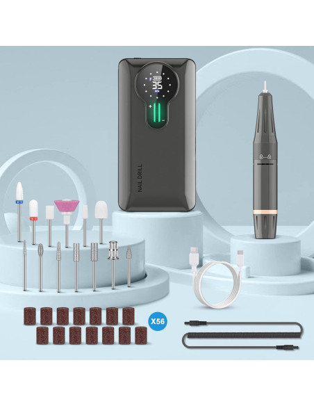 Taladro de Uñas Inalámbrico ENGERWALL 35000 RPM Plata Pro Taladro de Uñas Inalámbrico ENGERWALL 35000 RPM Plata Pro