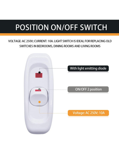 Interruptor de Línea Mankk 4PCS AC 250V 10A con Luz LED Interruptor de Línea Mankk 4PCS AC 250V 10A con Luz LED