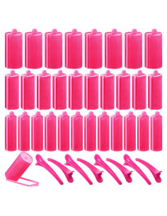 Juego de 40 Rulos de Espuma de Satén Rojo Rosa con Clips