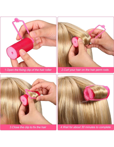Juego de 40 Rulos de Espuma de Satén Rojo Rosa con Clips Juego de 40 Rulos de Espuma de Satén Rojo Rosa con Clips