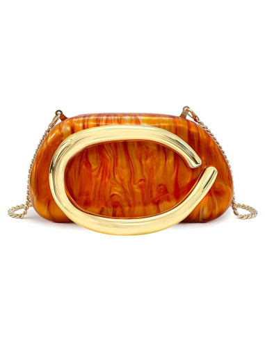 Bolso de mano acrílico naranja para mujeres con asa de metal