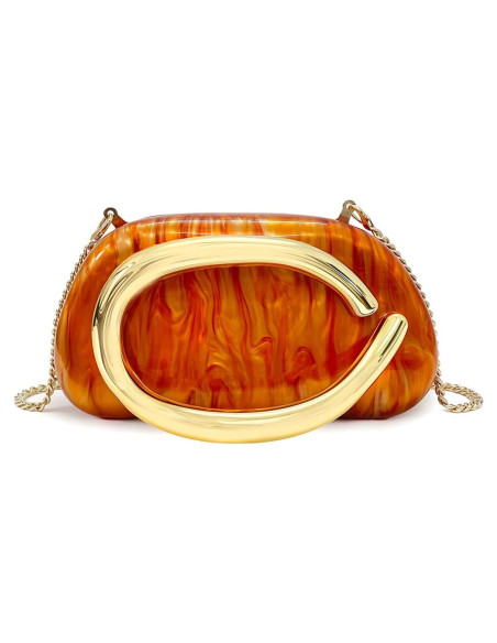 Bolso de mano acrílico naranja para mujeres con asa de metal Bolso de mano acrílico naranja para mujeres con asa de metal