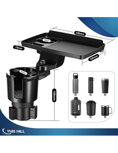 Soporte para Tazas de Coche This Hill 2 en 1 con Bandeja 360