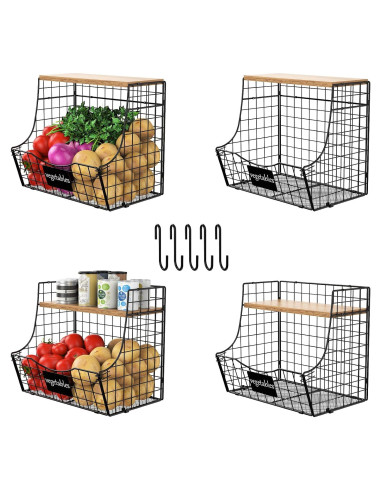Cesta de Alambre con Tapa Jautokerdar 4 Piezas para Cocina