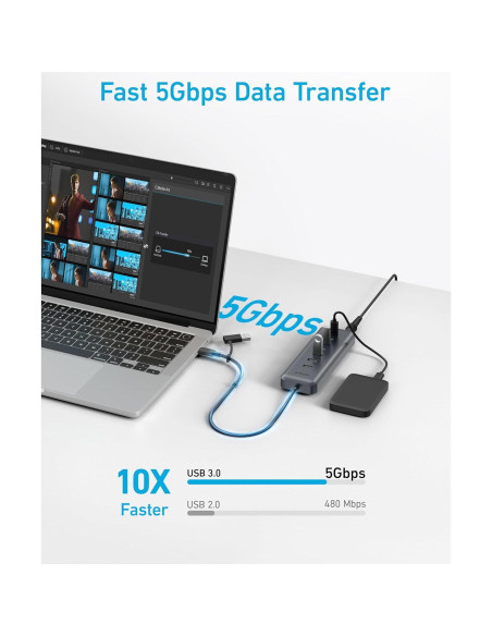 Hub USB-C Anker 8-en-1, 5Gbps, 3 Puertos USB-A, 4 USB-C, 100W Hub USB-C Anker 8-en-1, 5Gbps, 3 Puertos USB-A, 4 USB-C, 100W
