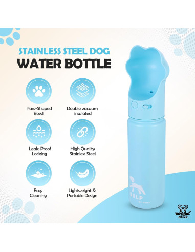 Botella de Agua para Perros Duna 510ml Acero Inoxidable Azul