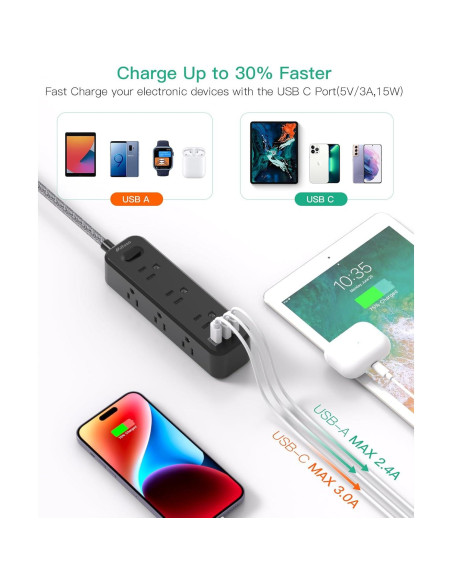 Regleta de Extensión 1.5M MIFASOPOWER con 9 Salidas y 3 USB Regleta de Extensión 1.5M MIFASOPOWER con 9 Salidas y 3 USB