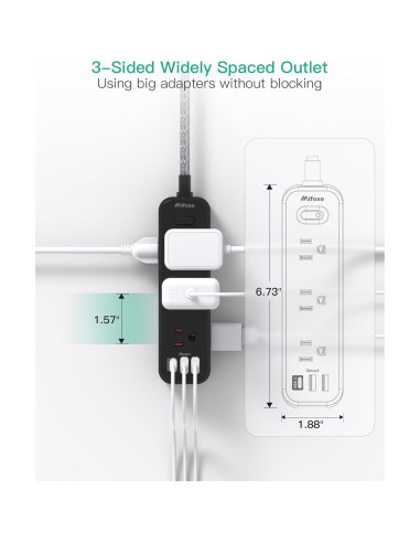 Regleta de Extensión 1.5M MIFASOPOWER con 9 Salidas y 3 USB