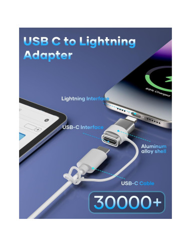 Adaptador USB C a Lightning SHENZHEN TTGK 2 Paquete Plata