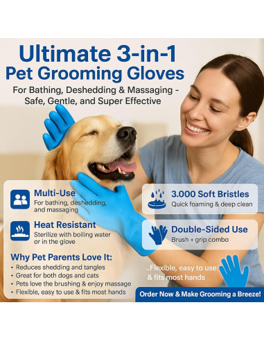 Guantes de Baño y Acicalamiento de Silicona KLS01PBG 2-en-1