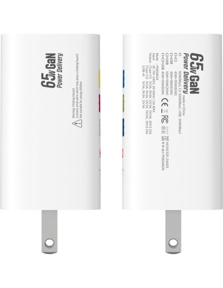 Cargador de pared Haribo 65W GaN 3 puertos USB-C/A rápido Cargador de pared Haribo 65W GaN 3 puertos USB-C/A rápido