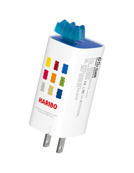 Cargador de pared Haribo 65W GaN 3 puertos USB-C/A rápido Cargador de pared Haribo 65W GaN 3 puertos USB-C/A rápido
