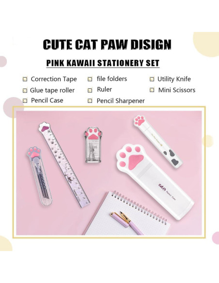 Set de Papelería Kawaii BITOSEE - 9 Piezas en Forma de Pata de Gato Set de Papelería Kawaii BITOSEE - 9 Piezas en Forma de Pata de Gato