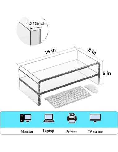 Soporte de Monitor Acrílico Genérico 2 Niveles 40.64x20.32 cm