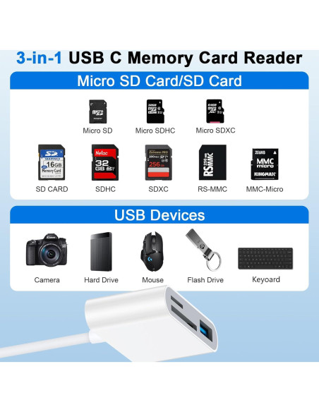 Lector de Tarjetas SD USB C CIQILY 3 en 1 Alta Velocidad Lector de Tarjetas SD USB C CIQILY 3 en 1 Alta Velocidad