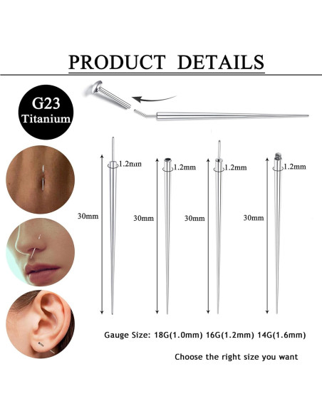 Punzón de Titanio 14G 16G 18G FINREZIO para Piercings Punzón de Titanio 14G 16G 18G FINREZIO para Piercings