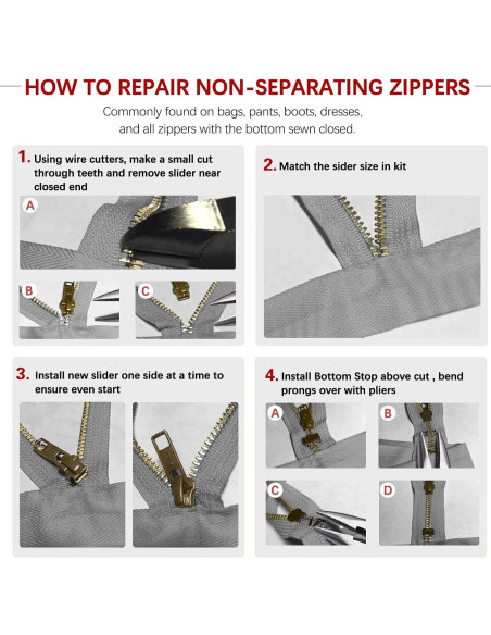 Kit de Reparación de Cremallera VICHERIA 200 Pcs - Deslizadores YKK y Universales Kit de Reparación de Cremallera VICHERIA 200 Pcs - Deslizadores YKK y Universales