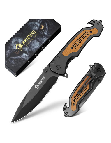 Cuchillo Plegable NedFoss NF18, 3 en 1, 9.7 cm, Supervivencia