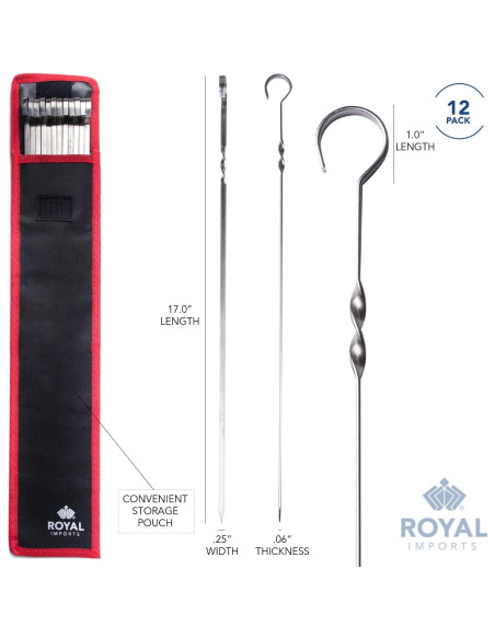 Palos de Shish Kabob de Acero Inoxidable Royal Imports - 12 Piezas 43 cm Palos de Shish Kabob de Acero Inoxidable Royal Imports - 12 Piezas 43 cm