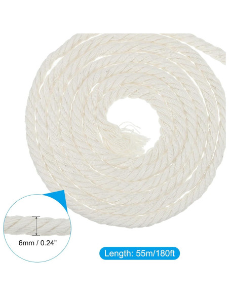 Cuerda de Algodón Natural PATIKIL 55 m x 6 mm Beige Multiusos Cuerda de Algodón Natural PATIKIL 55 m x 6 mm Beige Multiusos