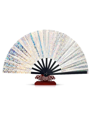 Abanico Plegable de Danza Grombolar 33 cm Plata Brillante