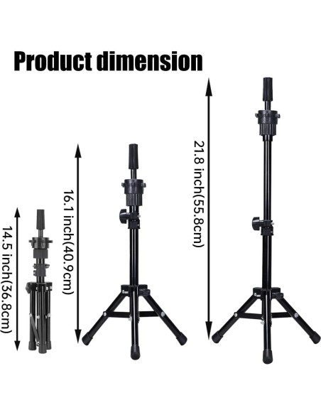 Soporte de Peluca Tripode Plegable Dansee Ajustable 36-55cm Soporte de Peluca Tripode Plegable Dansee Ajustable 36-55cm