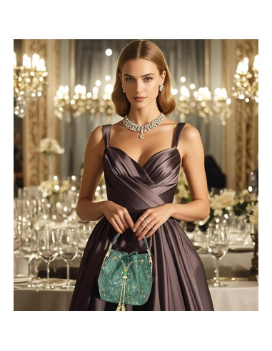 Bolso Clutch de Noche Brillante Rhinestone Verde Oscuro 16.76x10.92cm