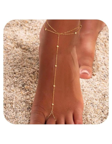 Tobillera de Oro 14K Funsanny con Perlas Ajustable para Mujeres Tobillera de Oro 14K Funsanny con Perlas Ajustable para Mujeres