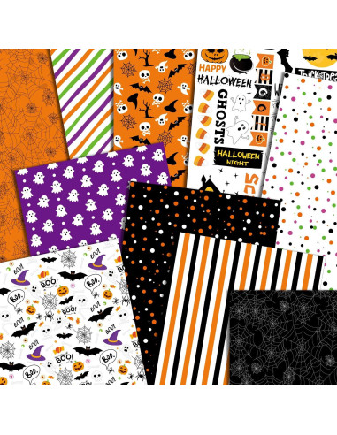 Set de Papel de Patrón de Halloween A4 ASTARON 45 Hojas 10 Estilos