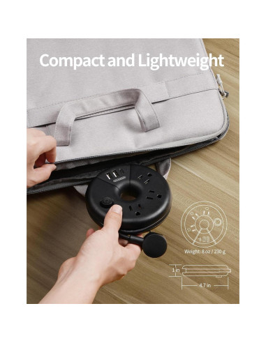 Regleta de Viaje NTONPOWER 3 Salidas y 3 USB Carga Rápida