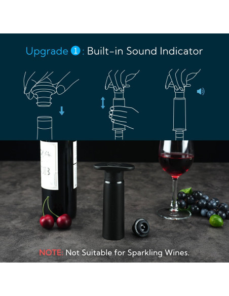 Bomba de Vacío para Vino KITCHENDAO con 2 Tapones Reutilizables Bomba de Vacío para Vino KITCHENDAO con 2 Tapones Reutilizables