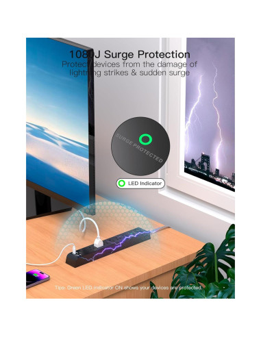 Protector de Sobretensión MIFASOPOWER 6 Salidas 4 USB 1.52m