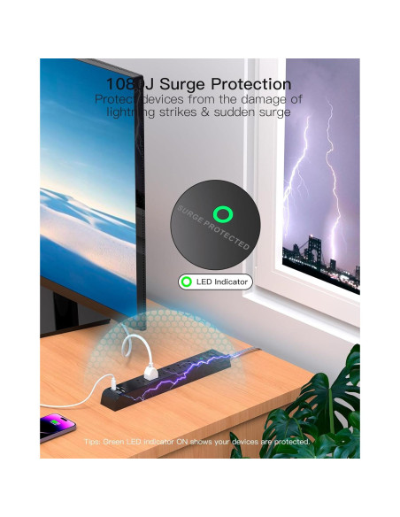 Protector de Sobretensión MIFASOPOWER 6 Salidas 4 USB 1.52m Protector de Sobretensión MIFASOPOWER 6 Salidas 4 USB 1.52m
