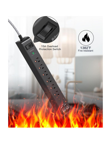 Protector de Sobretensión MIFASOPOWER 6 Salidas 4 USB 1.52m