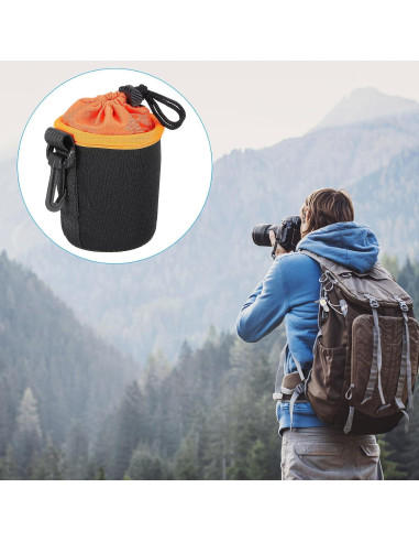 Bolsa de Lente de Neopreno PATIKIL 2 Pcs 75x100mm Negra/Naranja