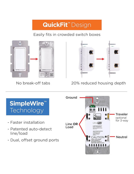 Dimmer Inteligente de Pared UltraPro Z-Wave 700, Control por Voz Dimmer Inteligente de Pared UltraPro Z-Wave 700, Control por Voz