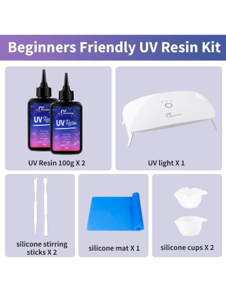 Kit de Resina UV 200g Honcaring con Luz UV y Accesorios Kit de Resina UV 200g Honcaring con Luz UV y Accesorios