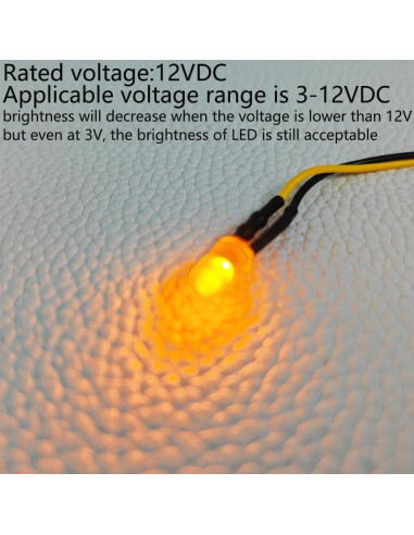 50 Luces LED Amarillas 5mm Gebildet 12VDC Preconectadas