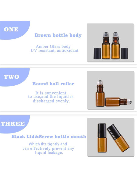 50 Botellas de Rodillo de Vidrio Ámbar 3ml AGENIZ para Aceites 50 Botellas de Rodillo de Vidrio Ámbar 3ml AGENIZ para Aceites