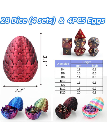 Juego de Dados DND 28 Piezas ELEFOCUS con Huevos de Dragón Juego de Dados DND 28 Piezas ELEFOCUS con Huevos de Dragón