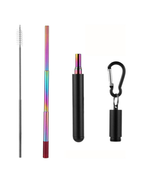 Popote Plegable Reutilizable Angzhili de Acero Inoxidable Negro Popote Plegable Reutilizable Angzhili de Acero Inoxidable Negro