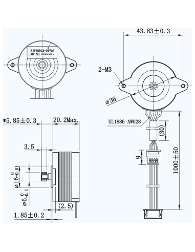Motor Pancake NEMA 14 36mm Mejorado Alta Temperatura 180C
