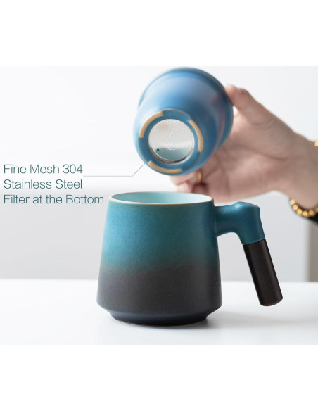Taza de Té ZENS con Infusor y Tapa, 340g Cerámica Azul Taza de Té ZENS con Infusor y Tapa, 340g Cerámica Azul