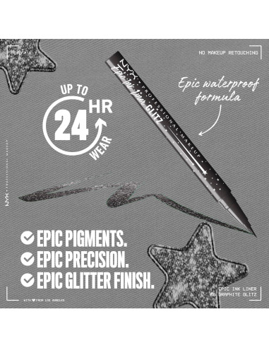 Delineador Líquido Metálico NYX Epic Ink Glitz 06 Brillo Grafito