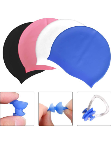 Gorros de Natación de Silicona DECYOOL - 4 Piezas con Clip y Tapones