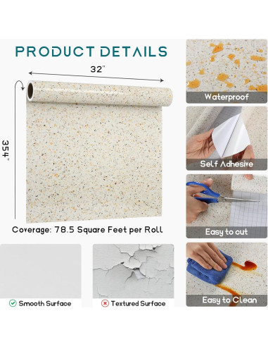 Papel Contacto VEELIKE 900.6cm x 81.3cm Beige Mármol Brillante