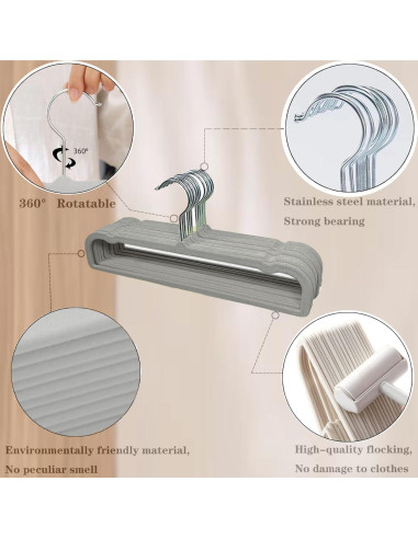 Perchas de Terciopelo HGYZE Antideslizantes 20 Unidades Gris