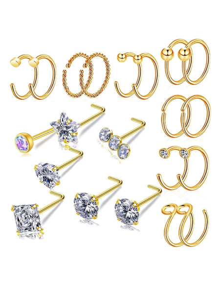 Aros Nasales Hipoalergénicos 20G Acero Quirúrgico 21 Piezas Aros Nasales Hipoalergénicos 20G Acero Quirúrgico 21 Piezas