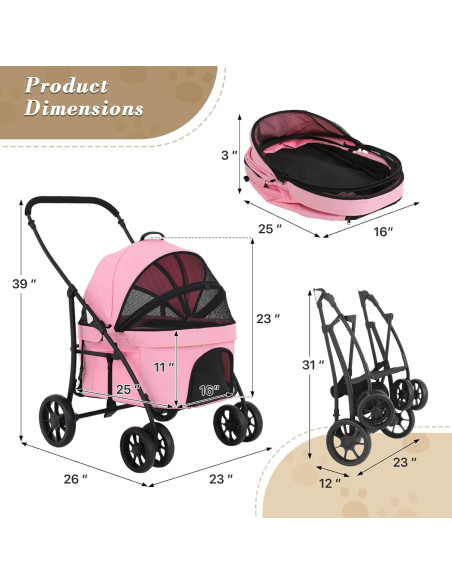 Carrito para Mascotas Athena Rosa Plegable 20.4 kg Carrito para Mascotas Athena Rosa Plegable 20.4 kg