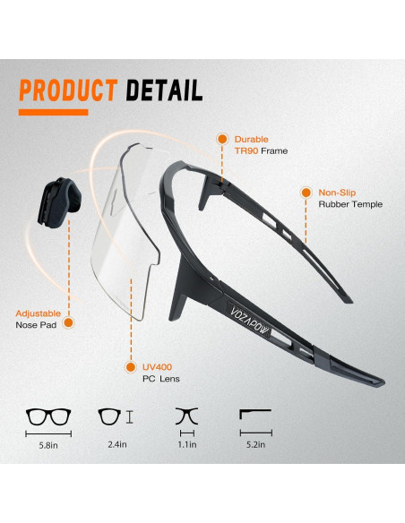 Gafas de sol deportivas VOZAPOW XL fotocromáticas TR90 Gafas de sol deportivas VOZAPOW XL fotocromáticas TR90